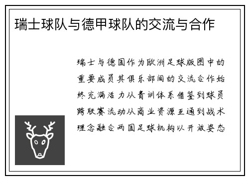 瑞士球队与德甲球队的交流与合作